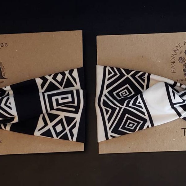 BLACK AND WHITE African Print Stretch Headband, Abstract Fashion Head-Wrap Twist Headband Turban Non Slip Hair Accessories