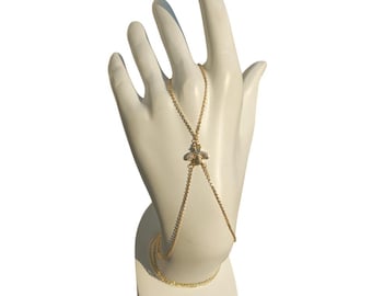 Catena da mano con ape color oro, bracciale con anello in pietra, gioielli Boho