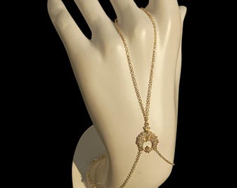Gold Crystal Hand Chain Bracelet, Dainty Finger Harness Jewelry