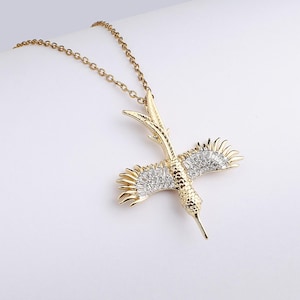 Flying Bird Necklace  Gold Crane Charm Pendant, Gift for Women, Nature Jewelry