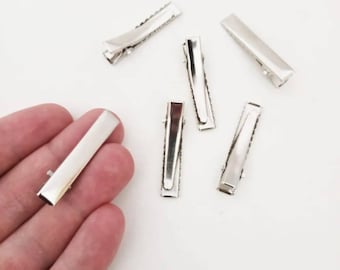 Pinza para el cabello de metal plateado de 40 mm, base de pinza para el cabello tipo cocodrilo, accesorios para pasador.
