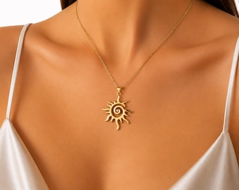 Collier pendentif spirale soleil en or, bijoux célestes bohèmes