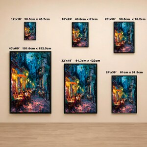 Impasto Night Cafe Print - Italian Alley Dining Art. Vibrant Warm and Cool Cityscape Canvas. image 11