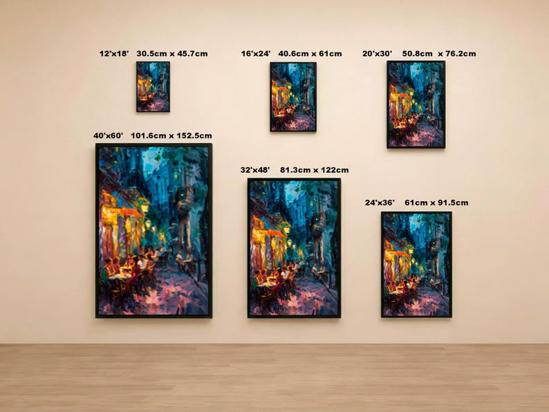 Impasto Night Cafe Print - Italian Alley Dining Art. Vibrant Warm and Cool Cityscape Canvas. image 11