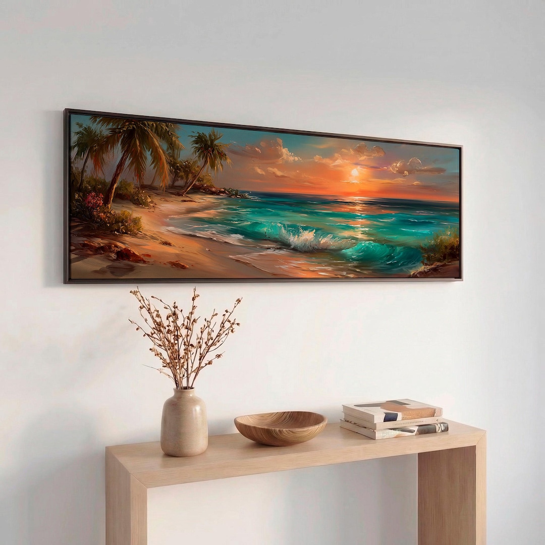 Large Tropical Sunset Wall Art | Coastal Beach Panorama | Ocean Wave ...