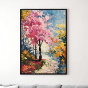 Blossom Tree Canvas | Textured Impressionist Wall Art | Vibrant Pink Tree Painting Print | Peaceful Nature Decor