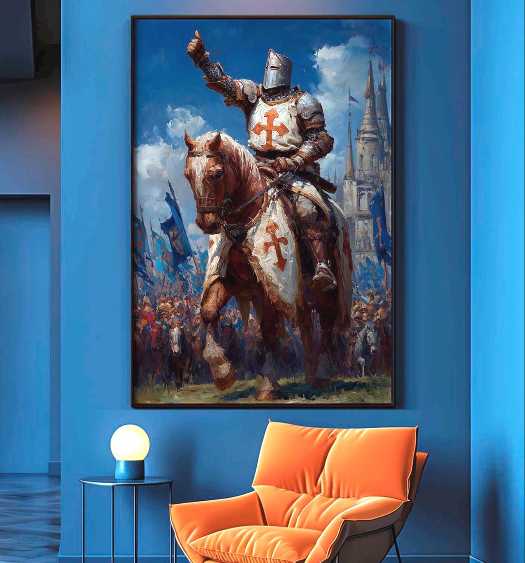 Medieval Knight on Horse Printed Canvas, Crusader Giclee Print ...