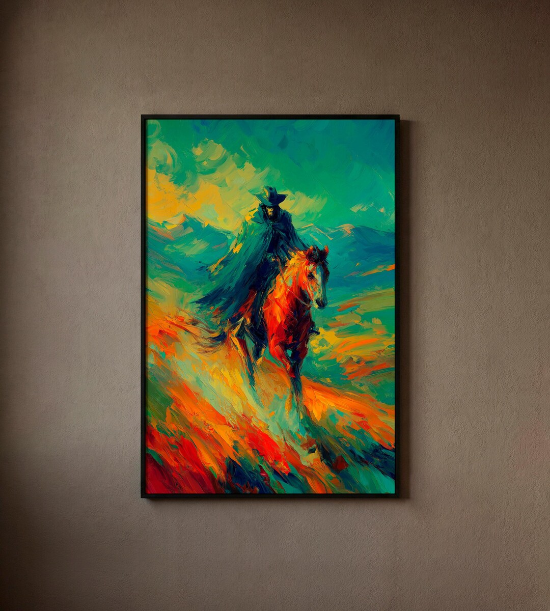 Abstract Cowboy Horse Print | Vibrant Western Landscape Wall Art ...