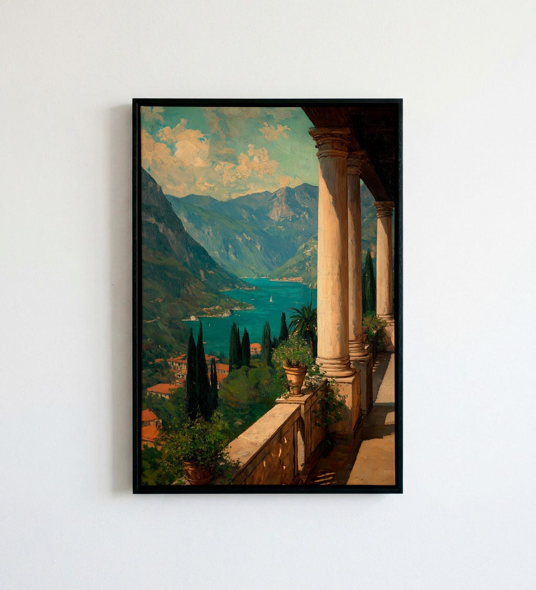 Italian Lake View Art Print | Mediterranean Terrace Printing | Coastal ...