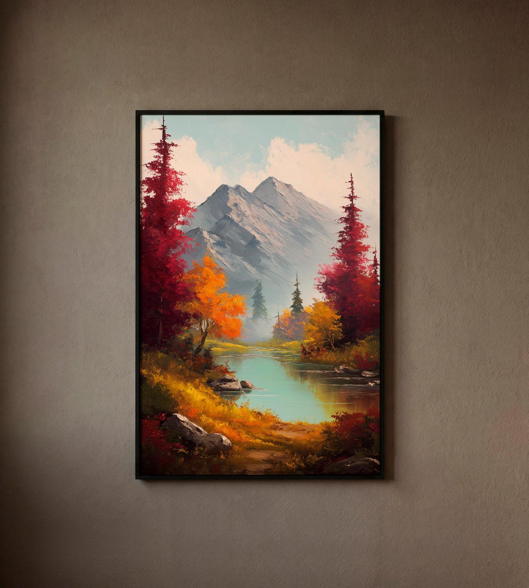 Fall Mountain Landscape Art Print | Vibrant Autumn Forest Canvas ...