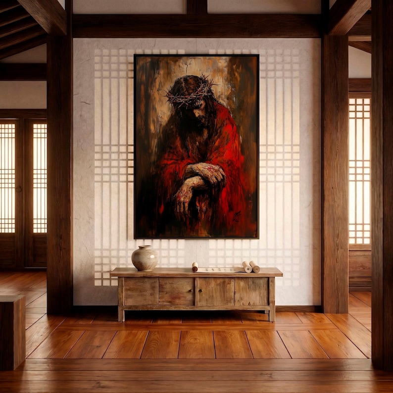 Jesus Crown of Thorns Painting | Dark Christian Wall Art | Impasto Oil ...