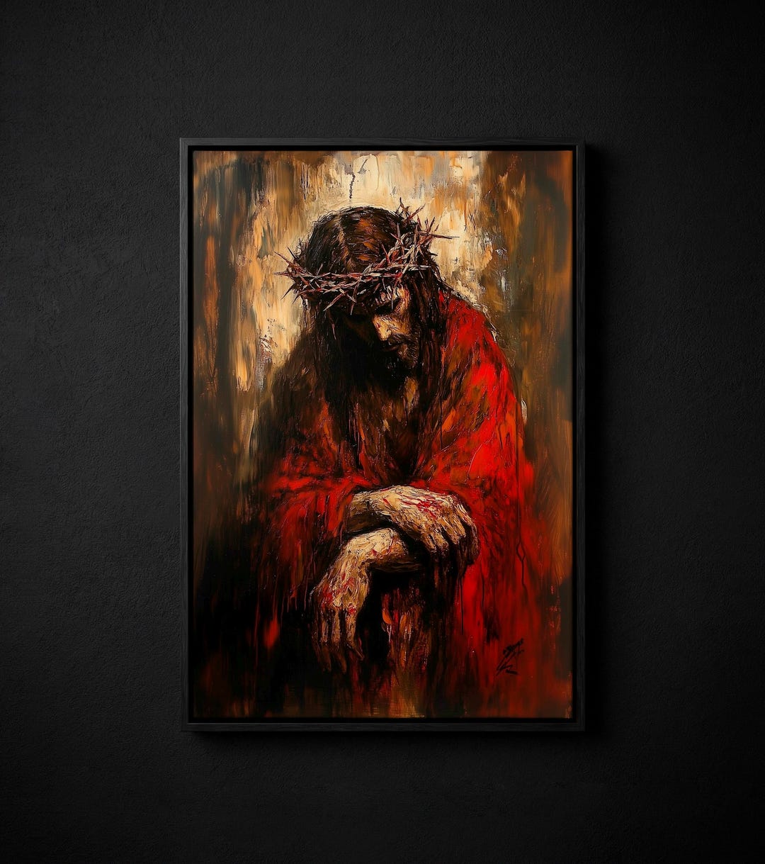 Jesus Crown of Thorns Painting | Dark Christian Wall Art | Impasto Oil ...