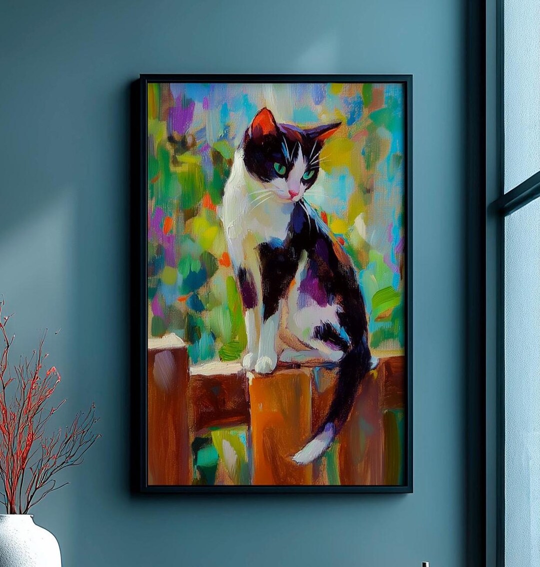 Black and White Cat Painting Canvas | Impressionist Animal Art ...
