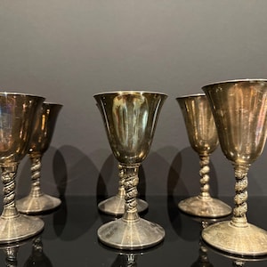 Vintage Sherry Goblets, Spanish, Silver Plate, Celebration Liqueur Tot Falstaff