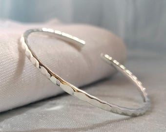 Hammered Sterling Silver Cuff Bracelet – Adjustable Boho Jewelry