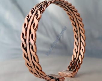 Hammered Braided Copper Cuff Bracelet, Couples Jewelry