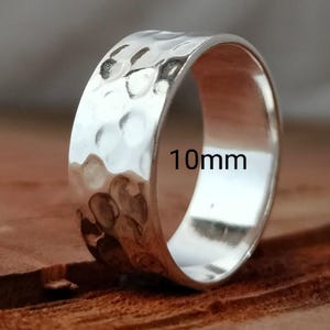925 Sterling Silver Hammered Ring, 10mm  Wide Hammered Band Ring, Weeding Silver Band, Flat Band Ring , Silver Thumb Ring, Gift For Her