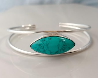 Türkis Sterling Silber Manschette Armband - verstellbarer Edelsteinschmuck