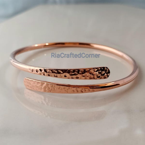 Hammered Pure Copper Wrap Bracelet, Minimalist Bangle, Gift For Her