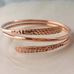 Hammered Copper Bracelet - Adjustable Handmade Wrap Bangle - Healing Copper Spiral Jewelry
