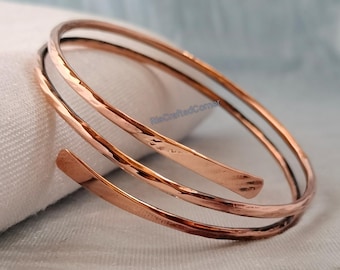 Handmade Pure Copper Wrap Bracelet, Hammered Bangle