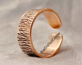 Textured Solid Copper Ring, Adjustable Copper Band
