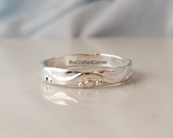 925 Sterling Silver Flower Band -  Handmade Silver Ring - Floral Pattern Statement Jewelry - Gift Item