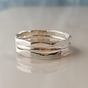 Super Thin Sterling Silver Stacking Rings, Set Of 3 Stacking Rings, Skinny Hammered Stacking Ring, Dainty Silver Ring, Midi Ring, Thumb Ring