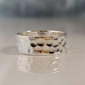 925 Sterling Silver Hammered Ring, 7mm Hammered Band Ring, Textured Silver Ring, Wedding Band Ring, Wide Hammered Ring For Men & Women