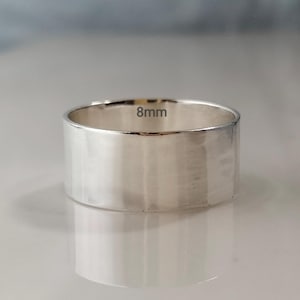 925 Sterling Silver Smooth Band Ring, 8mm Band Ring, Wedding Band Ring, Flat Band Ring, Wide Thumb Ring, Thick Silver Ring, Birthday Gift