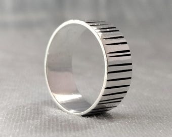 Textured Sterling Silver Band Ring - Rustic Ridged Design