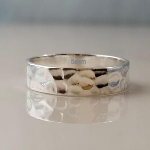 925 Sterling Silver Hammered Ring, 5mm Hammered Band Ring, Stacking Ring Silver, Wide Hammered Ring For Men & Women, Dainty Silver Ring