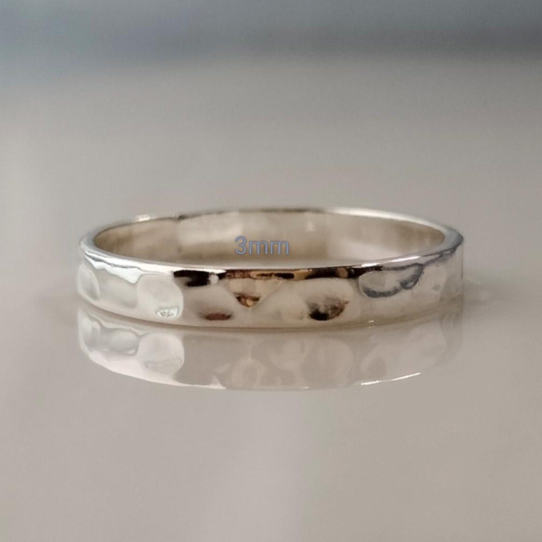 Hammered 925 Sterling Silver Band Ring, Thin Stackable (3mm) - Etsy