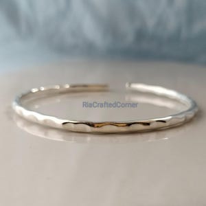 925 Sterling Silver Cuff Bracelet, Hammered Cuff Bracelet, Personalized Silver Cuff Bracelet, Handcrafted Bracelet, Stackable Bangle