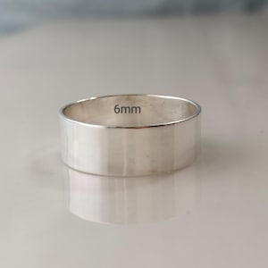 925 Sterling Silver Band Ring, Smooth Silver Band Ring, 6mm Flat Band Ring, Wedding Band Ring, Thumb Ring Silver, Plain Silver Band Ring