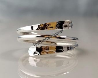 Gehämmerter Sterling Silber Verstellbarer Wickelring, Boho Daumen Ring