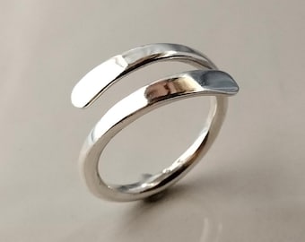 Adjustable 925 Sterling Silver Wrap Ring, Minimalist Chunky Ring
