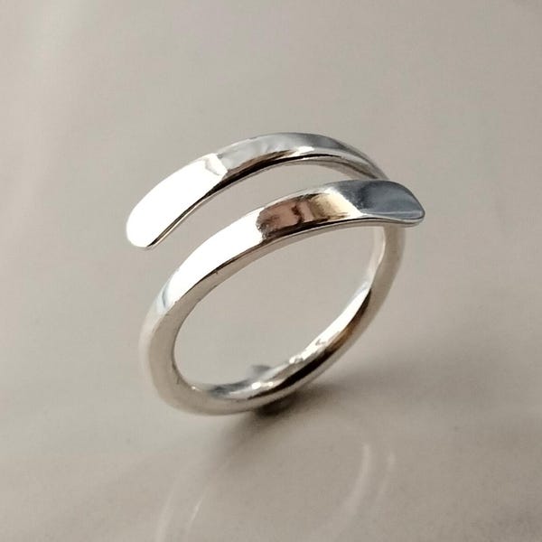 Adjustable 925 Sterling Silver Wrap Ring, Minimalist Chunky Ring