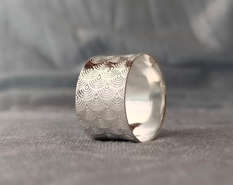 Wide Sterling Silver Band Ring, Thumb Ring, Textured Design