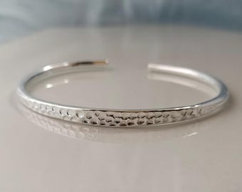 Hammered Sterling Silver Cuff Bracelet – Boho Textured Design