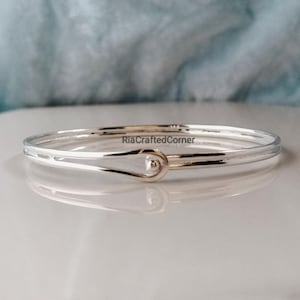Hand Crafted - 925 Sterling Silver Bangle - Front Opening Bangle - Hook Bangle - Two Strand Bangle - Silver Bracelet For Women - Gift Bangle