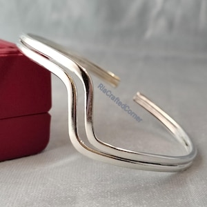 Bracelet en argent sterling 925, Bracelet réglable en argent, Bracelet manchette, Bracelet double fil, Bracelet jonc en argent unique, Bracelet manchette pour elle