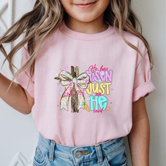 Kids Easter Shirt He is Risen Tee, Christian Girls Sweatshirt, Youth Faith Crewneck, Religious Holiday Top for Toddler