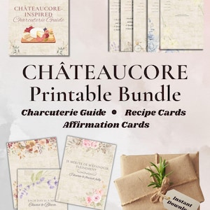 Châteaucore afdrukbare bundel | Receptkaarten, charcuteriegids en affirmaties | Cottagecore-keukendecoratie | Pdf direct downloaden