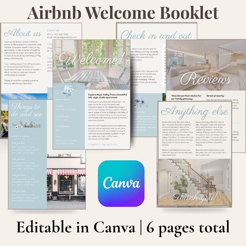 Airbnb Welcome Kit Printable | Blue Floral Cottagecore Host Bundle ...