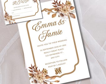 Autumn Wedding Invitation Set: Chateaucore Fall Canva Templates (Digital Download