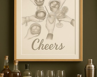 Cheers Print: Minimalist Bar Cart Wall Art (Digital Download)