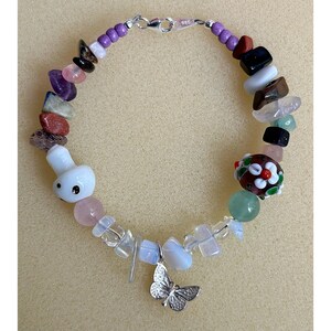 Silver Butterfly: Bracelet, Whimsical Beaded Jewelry, Artsy Insect Accessory, Funky Hipster Statement, Quirky Indie Fashion, Fun Boho Gift