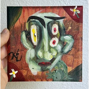 Hi, My Name is Jeff: kunstprint (5 x 5), surrealistisch acrylschilderij, bizar indiedecor, leuke abstracte kunstwerken, funky ingelijste glicée-statement