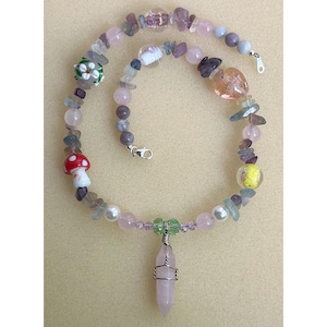Rosy Spring: Necklace, Artsy Beaded Jewelry, Quirky Bohemian Chic Accessory, Funky Hipster Statement, Whimsical Indie Fashion, Fun Boho Gift
